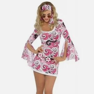 Ivanna Go Go 70s Midi Dress with Sunglasses, Headband & Belt SZ M